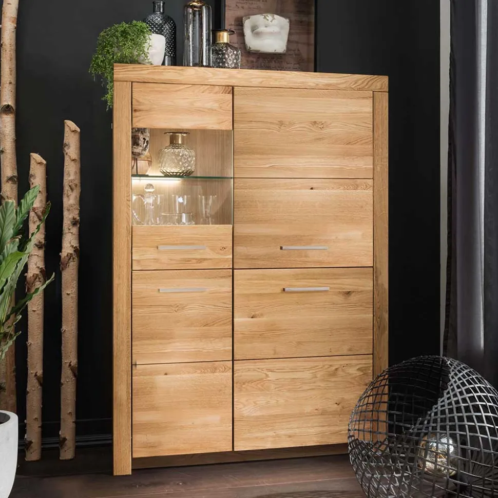 102x141x40 Highboard aus Wildeiche mit Glaseinsatz - Loitons