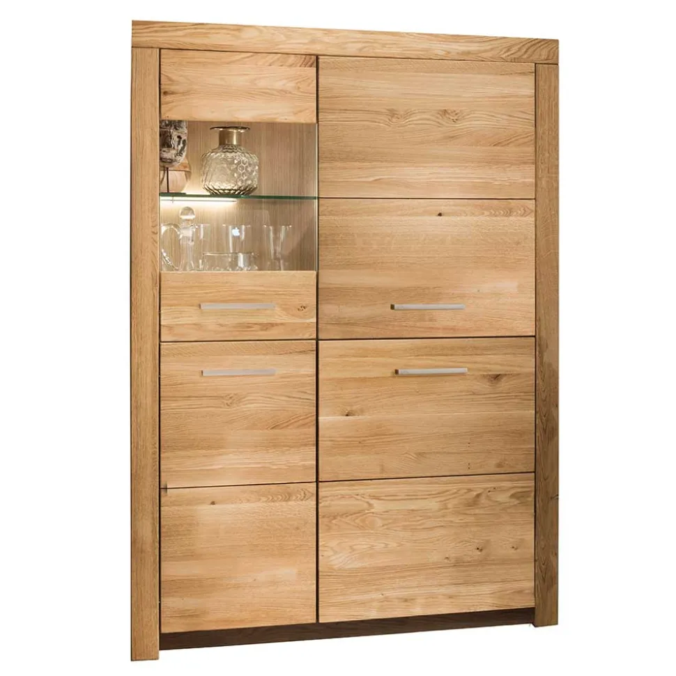 102x141x40 Highboard aus Wildeiche mit Glaseinsatz - Loitons