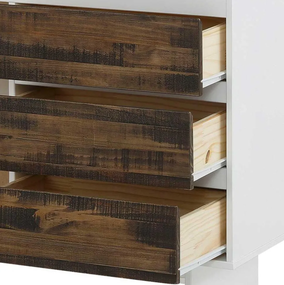 100x120x35 Highboard in Weiß & Kiefer dunkel - Chihu