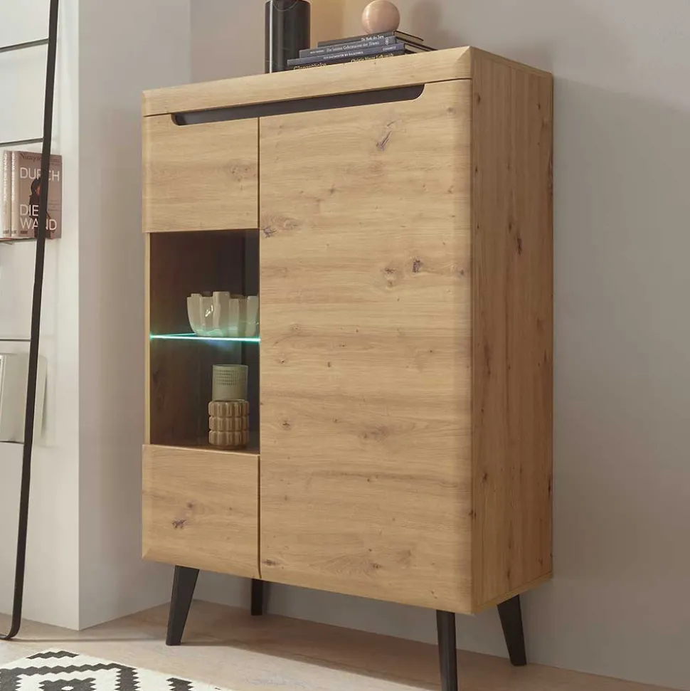 90x134x40 Highboard mit Glaseinsatz 2-türig - Olcian