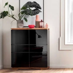 102x115x40 Hochglanz Kommode in Schwarz - Ercurs