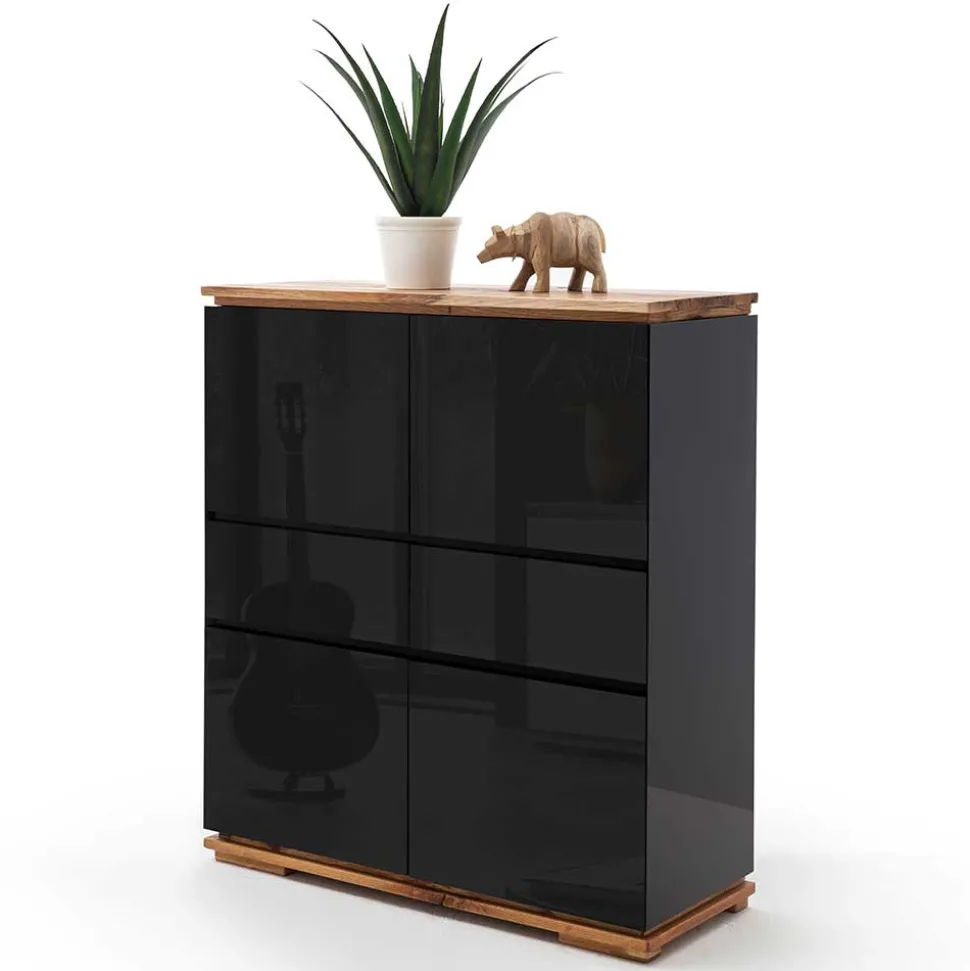 102x115x40 Hochglanz Kommode in Schwarz - Ercurs