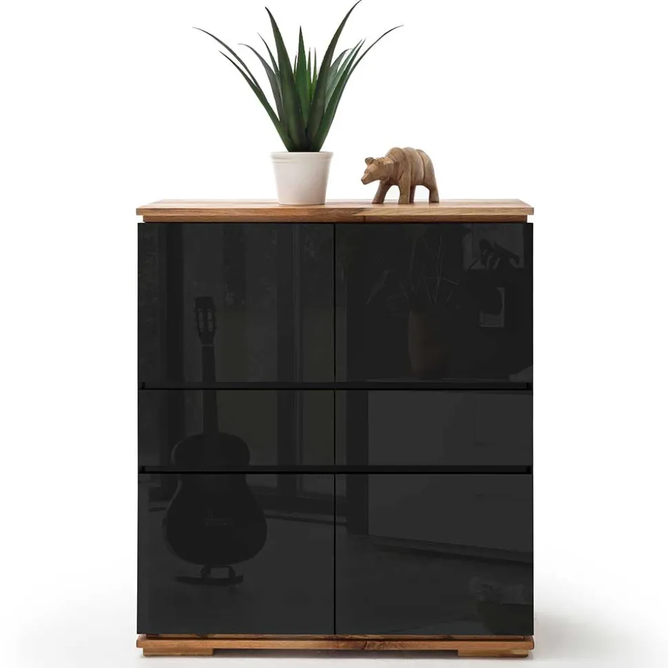 102x115x40 Hochglanz Kommode in Schwarz - Ercurs