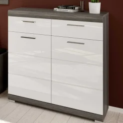 90x96x37 Hochglanz Schuhkommode in Weiß - Nancys