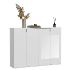 122x99x34 Hochglanz Schuhschrank in Weiß - Ejulia (zweiteilig)