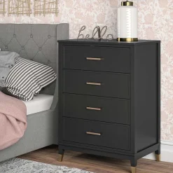 76x106x51 Hochkommode in Schwarz und Gold - Lorenca