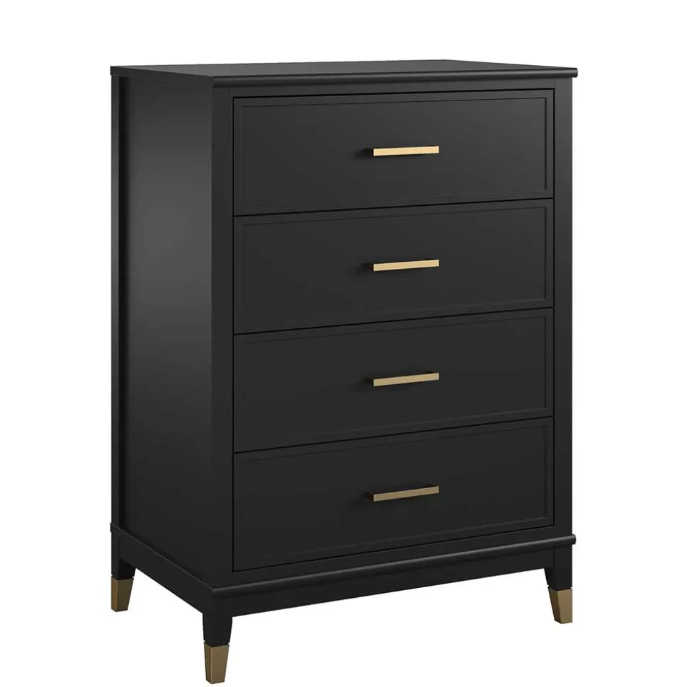 76x106x51 Hochkommode in Schwarz und Gold - Lorenca