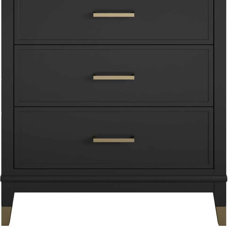 76x106x51 Hochkommode in Schwarz und Gold - Lorenca