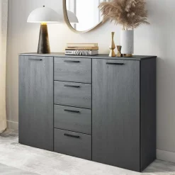 132x93x38 Hohe Kombi-Kommode in Eiche Grau - Carika