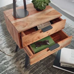 47x65x35 Hohe Nachtkommode aus Akazie Natur - Ishi