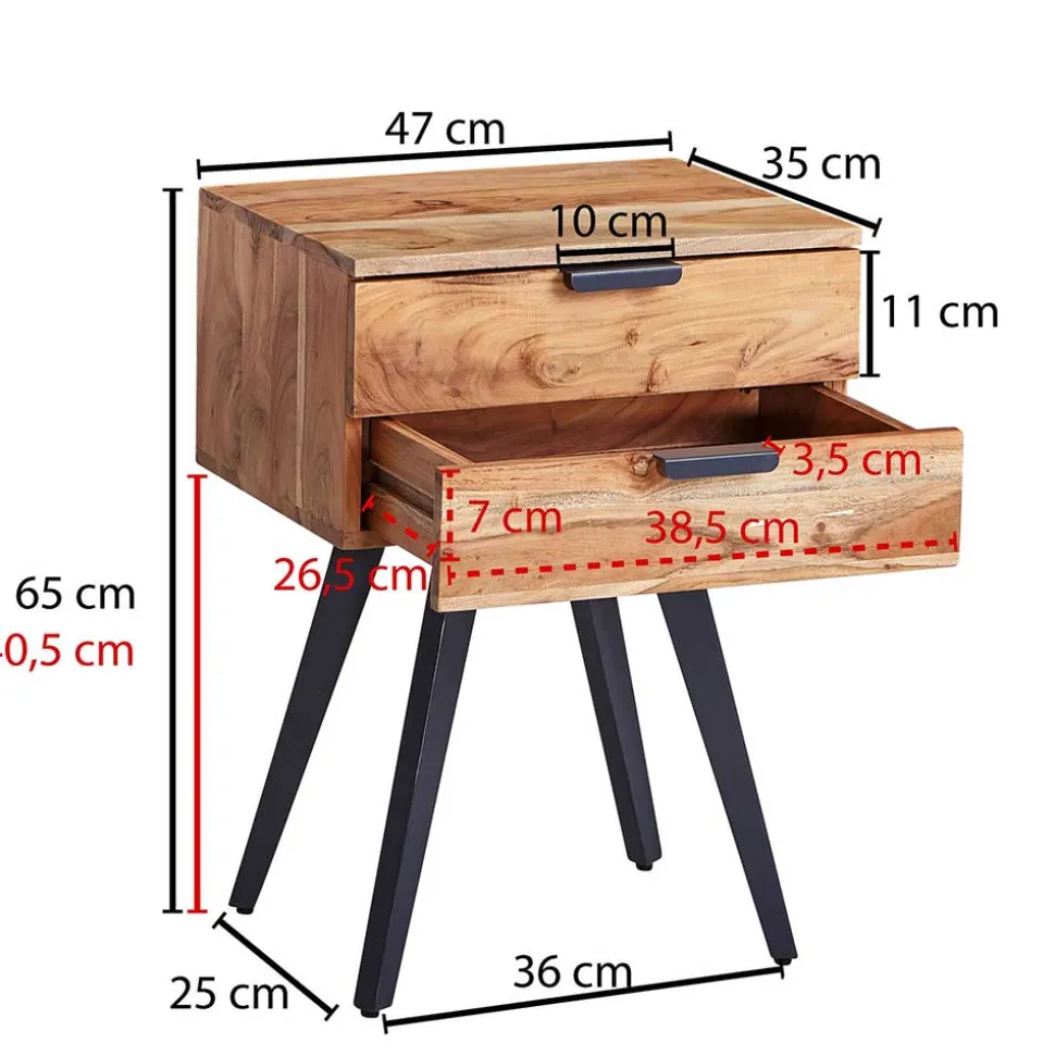 47x65x35 Hohe Nachtkommode aus Akazie Natur - Ishi