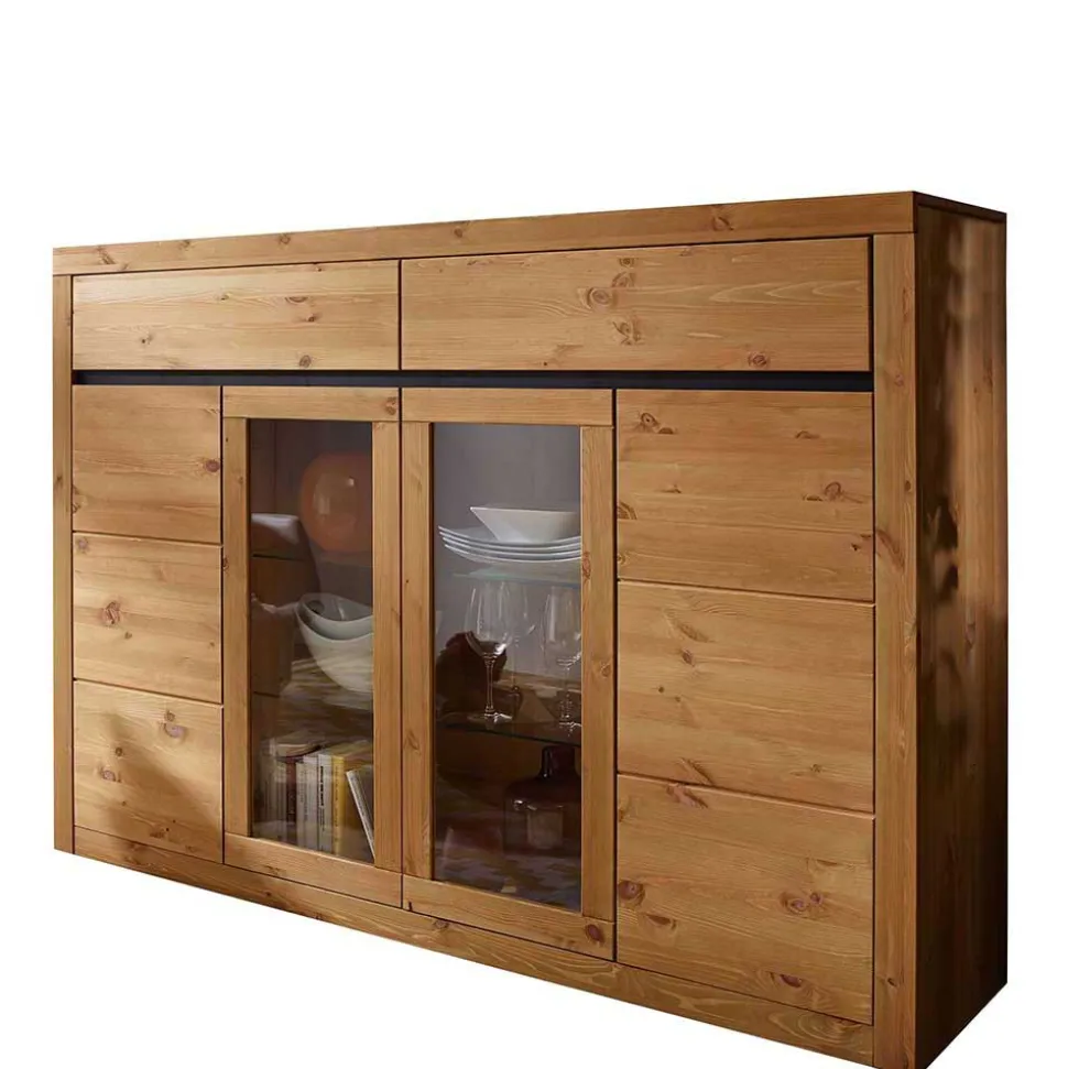177x125x42 Holz Schrank mit 2 Glas Türen - Filedria