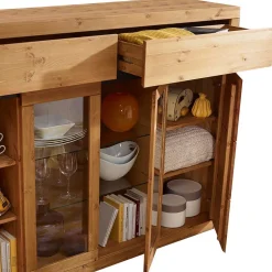 177x125x42 Holz Schrank mit 2 Glas Türen - Filedria