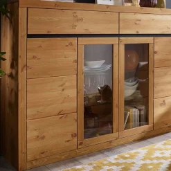 177x125x42 Holz Schrank mit 2 Glas Türen - Filedria