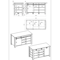 161x93x77 Kücheninsel in Weiß & Anthrazit - Eture