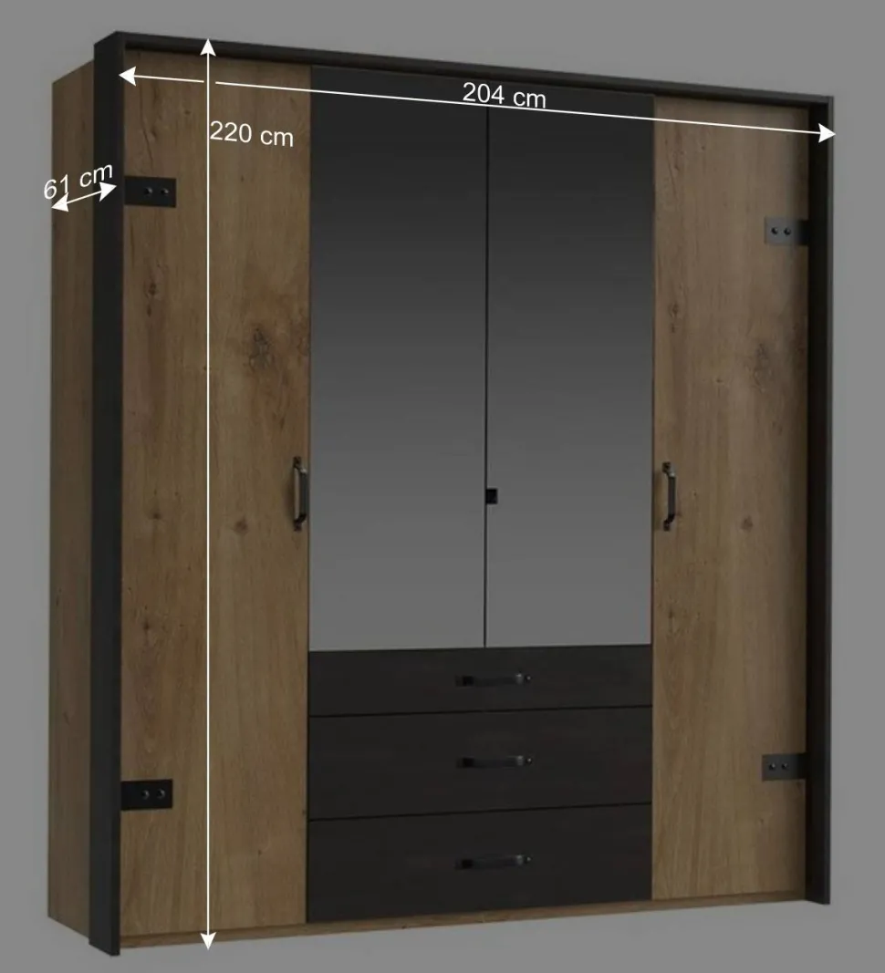 200x216x58 Kombi-Kleiderschrank mit Spiegeln - Bram