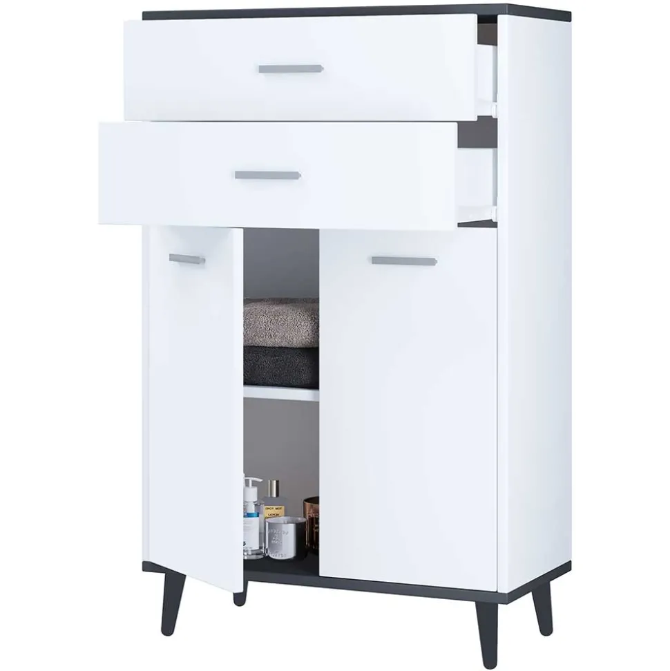 60x97x28 Kommode in Weiß und Anthrazit - Rondja