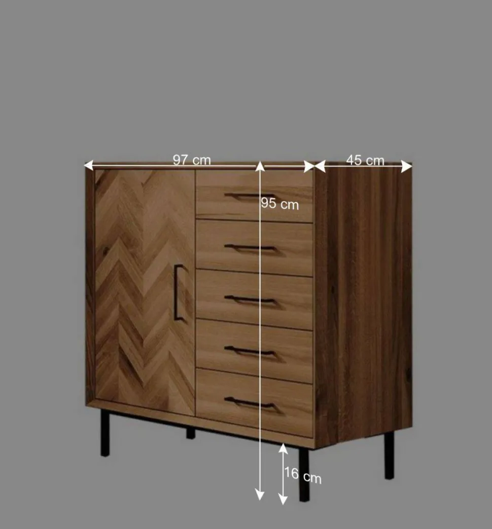 97x95x45 Kommode mit fünf Schubladen & Tür - Kerfa I