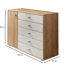 120x86x43 Kommode mit Tür & 5 Schubladen - Emdsiva