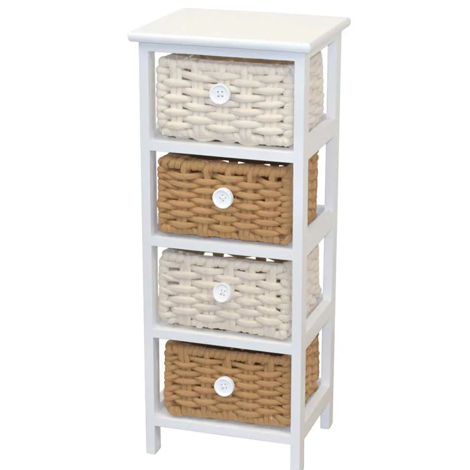 30x73x25 Kommode mit vier Körben in Weiß - Udolph