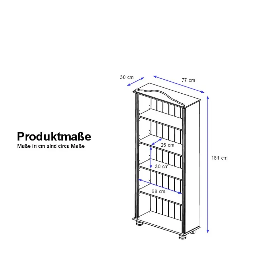 77x181x30 Landhaus Bücherregal aus Kiefer zweifarbig - Conzina