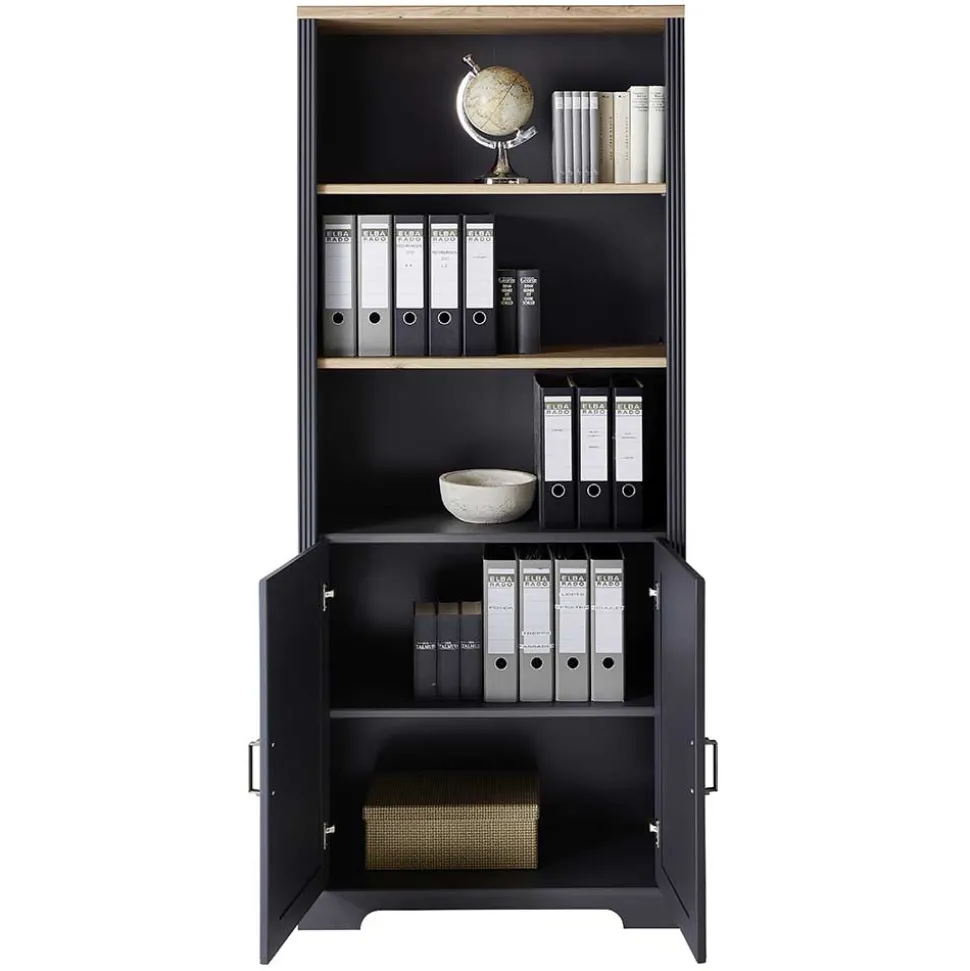 86x204x38 Landhaus Büroregal in Grau & Eiche - Joe