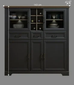 143x150x42 Landhaus Highboard mit Flaschen Regal - Thumbs