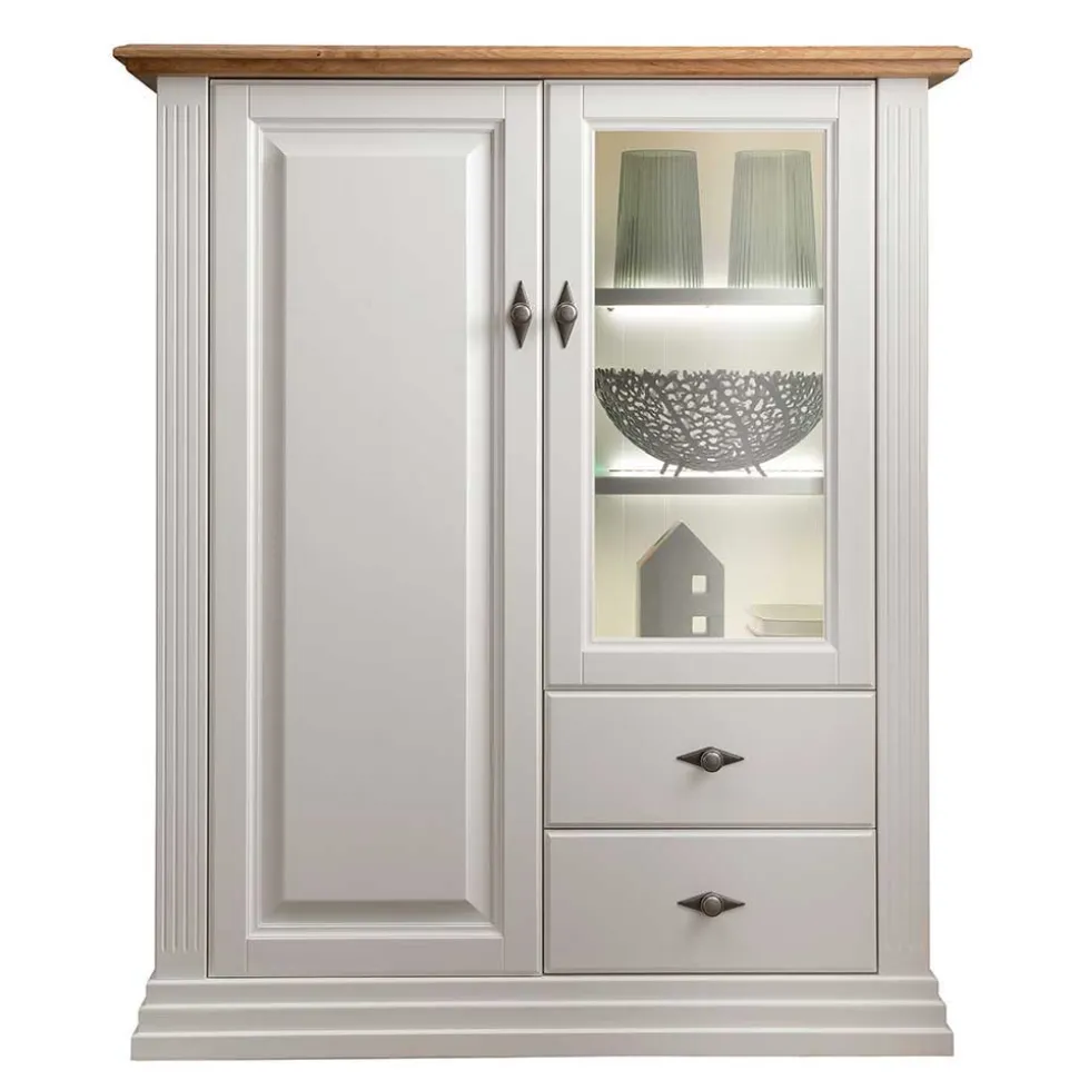 113x134x45 Landhaus Highboard mit Glas-Einsatz - Henry