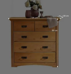 94x89x39 Landhaus Kommode in Kiefer Natur - Vocoja