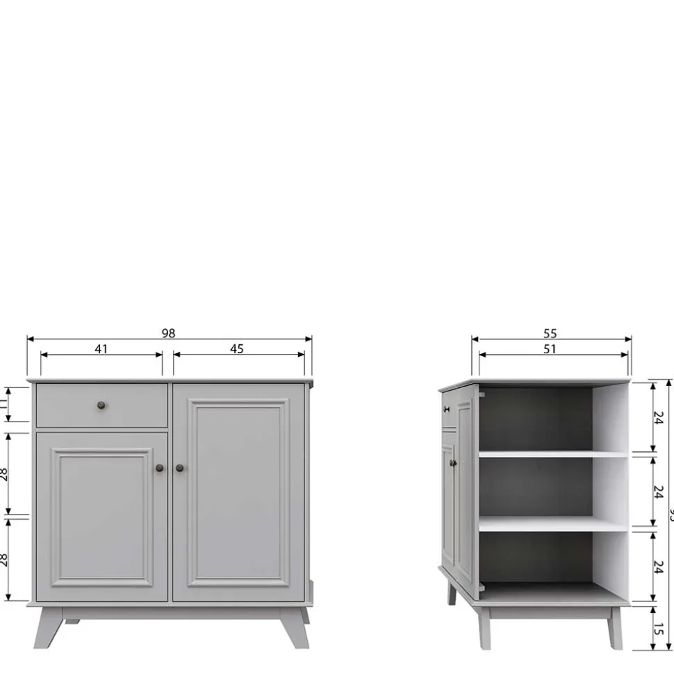 98x93x55 Landhaus Kommode in Schlamm Grau - Vrenman