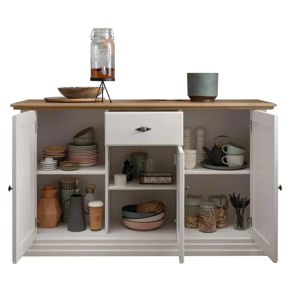 157x91x45 Landhaus Kommode in Weiß & Eiche - Henry