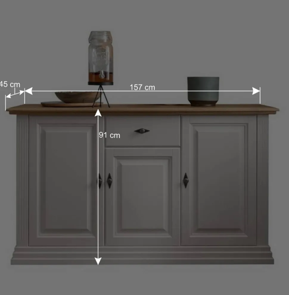 157x91x45 Landhaus Kommode in Weiß & Eiche - Henry