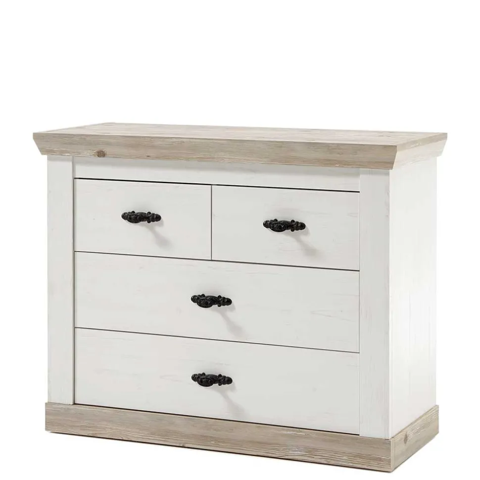 107x84x45 Landhaus Kommode mit 4 Schubladen - Nedita