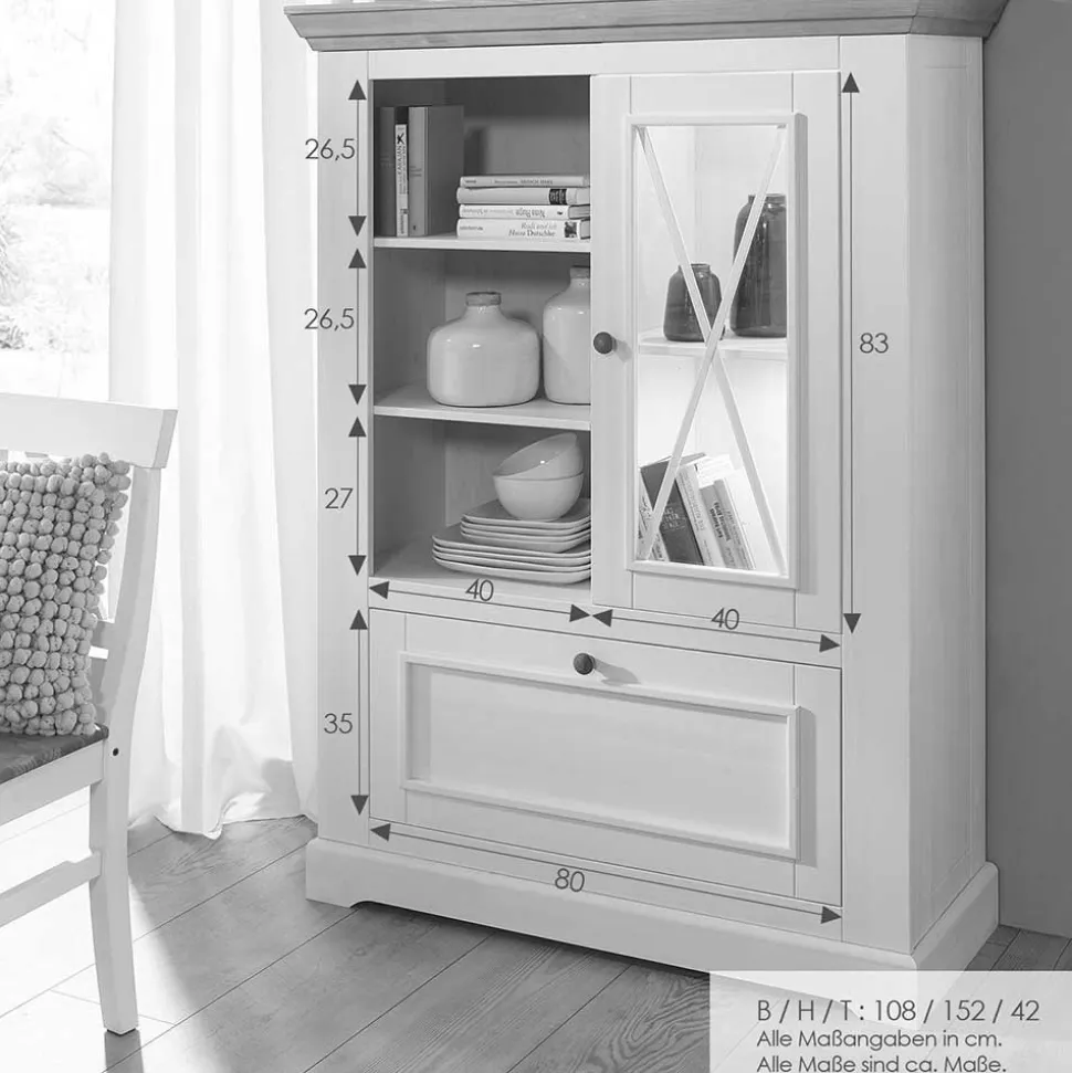 108x152x42 Landhaus Schrank in Grau - Ustricia