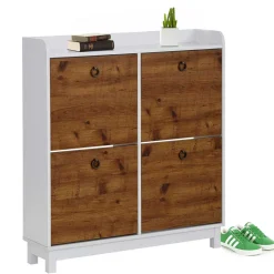 92x100x25 Landhaus Schuhschrank mit 4 Klappen - Volbra