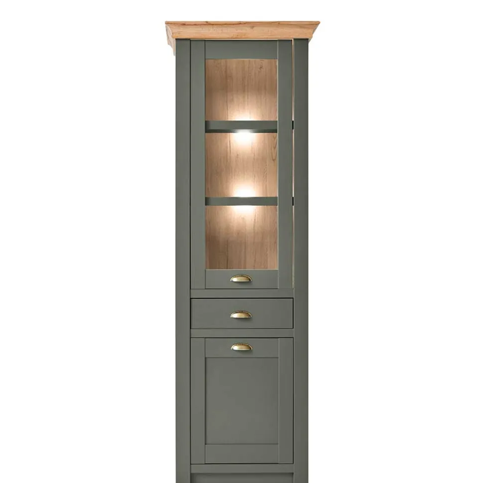 68x207x45 Landhaus Vitrine in Graugrün - Eylan