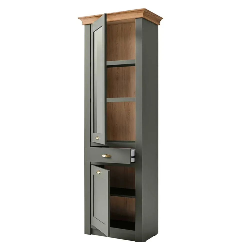 68x207x45 Landhaus Vitrine in Graugrün - Eylan