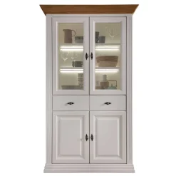 116x199x45 Landhaus Vitrinenschrank in Weiß - Henry