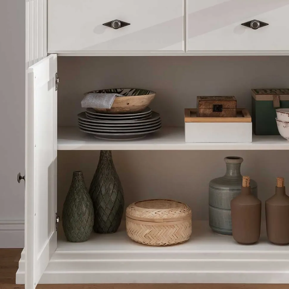 116x199x45 Landhaus Vitrinenschrank in Weiß - Henry