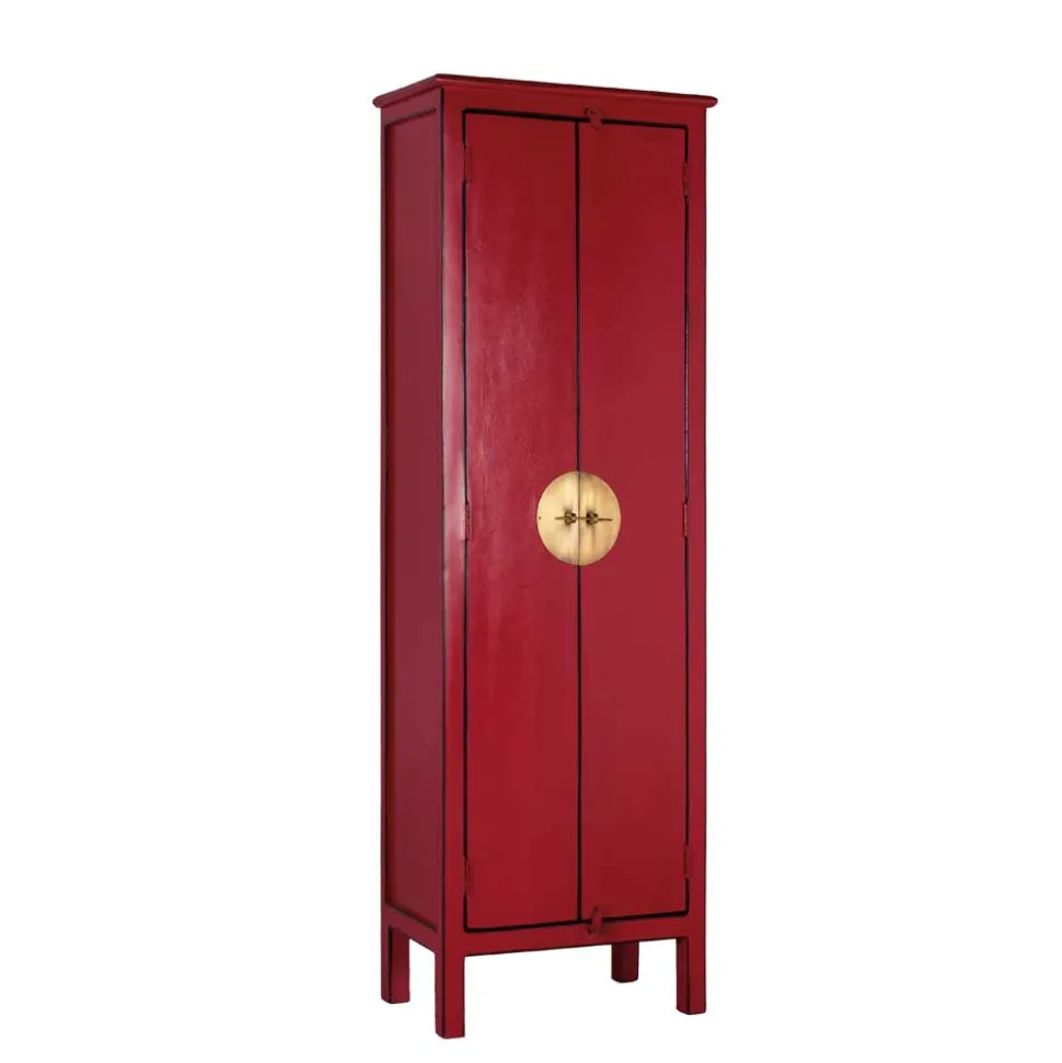 60x180x35 Massivholz Schrank in Rot lackiert - Iscian