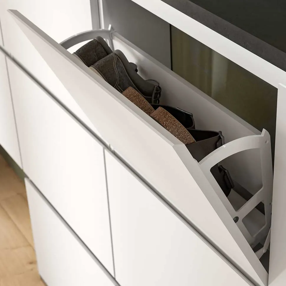 95x127x18 Midi Schuhschrank mit drei Klappen & Tür - Suad