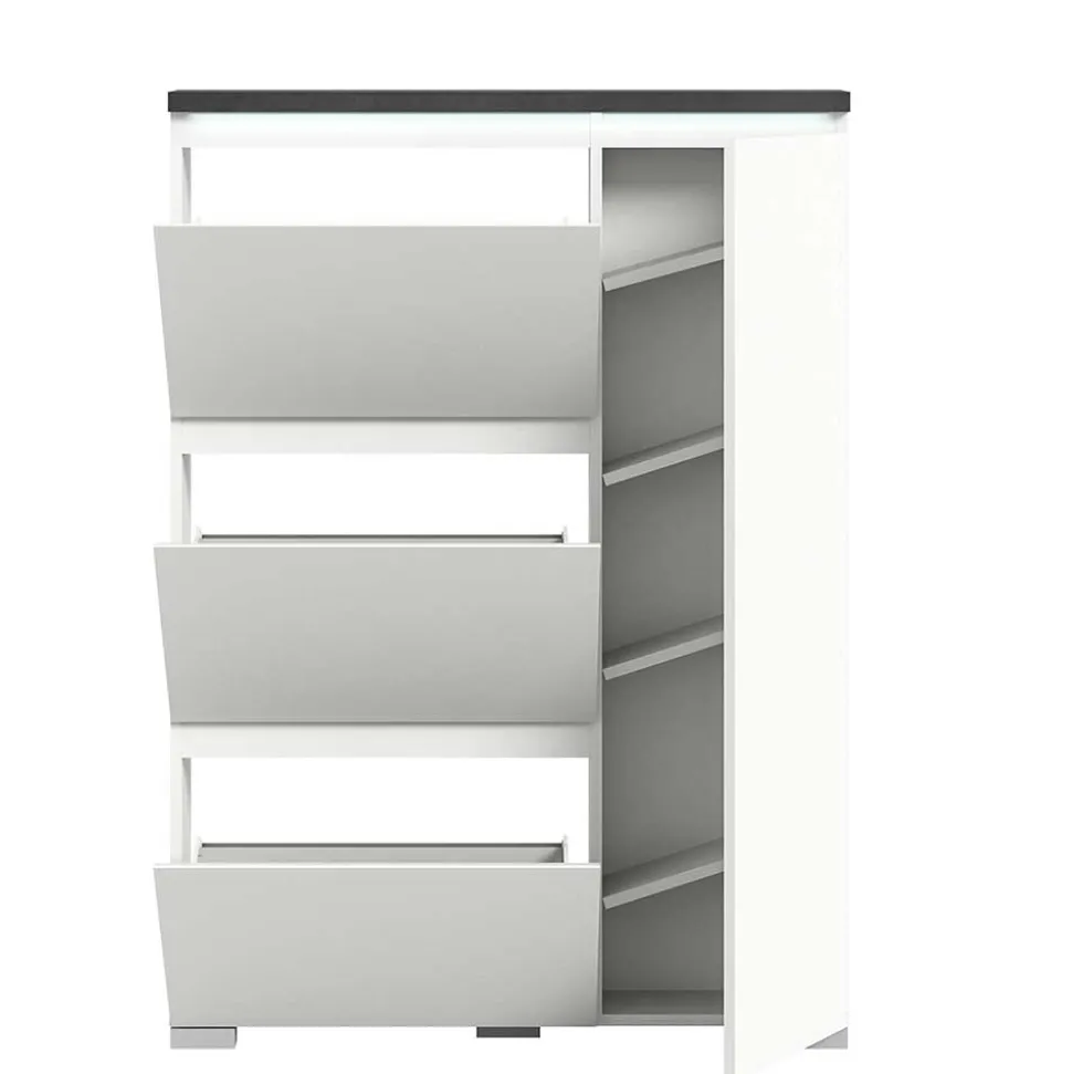 95x127x18 Midi Schuhschrank mit drei Klappen & Tür - Suad