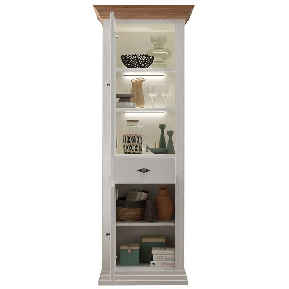 72x199x45 Modern Country Vitrinenschrank in Weiß - Henry