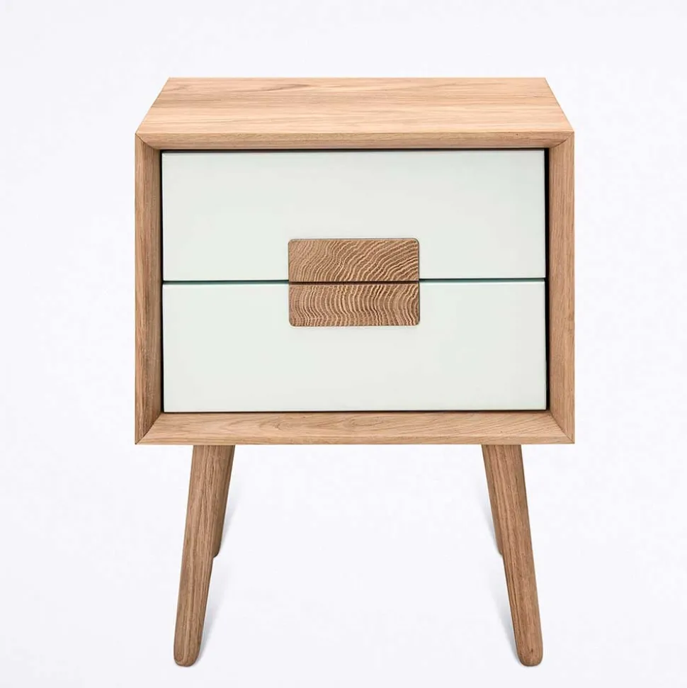 40x50x40 Nachtkommode in Weiß & Eiche - Julecas