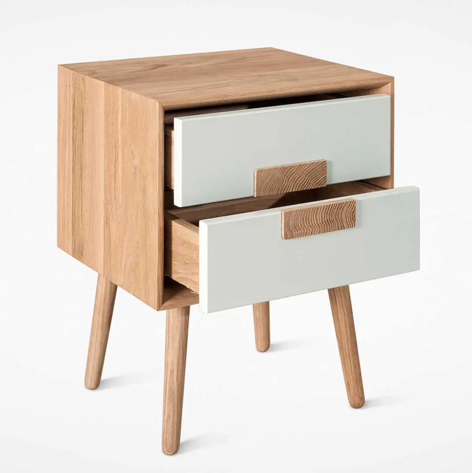 40x50x40 Nachtkommode in Weiß & Eiche - Julecas