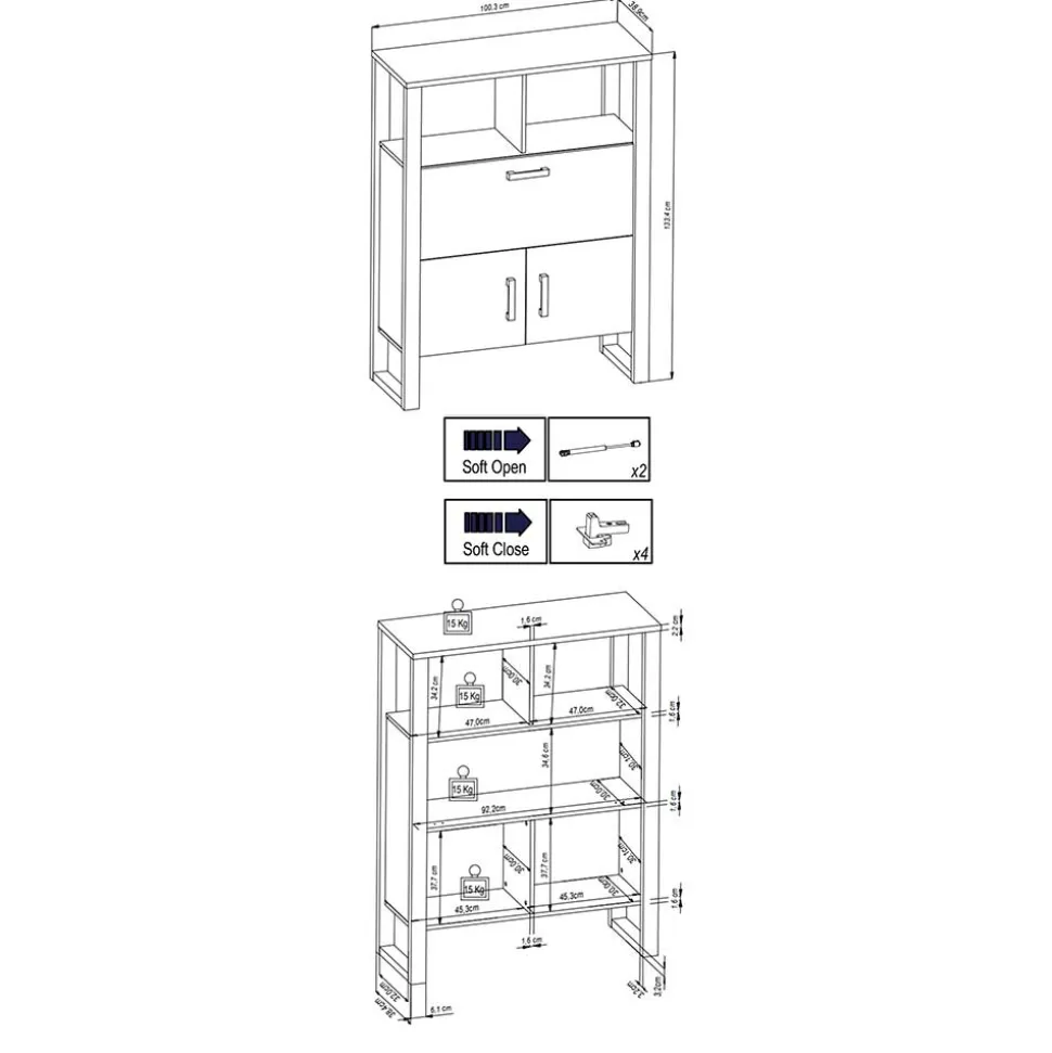 101x134x39 Offener Schrank in Nussbaum NB - Dudleys
