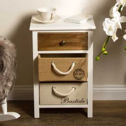 38x57x28 Paulownia Kommode in Weiß & Braun - Amare