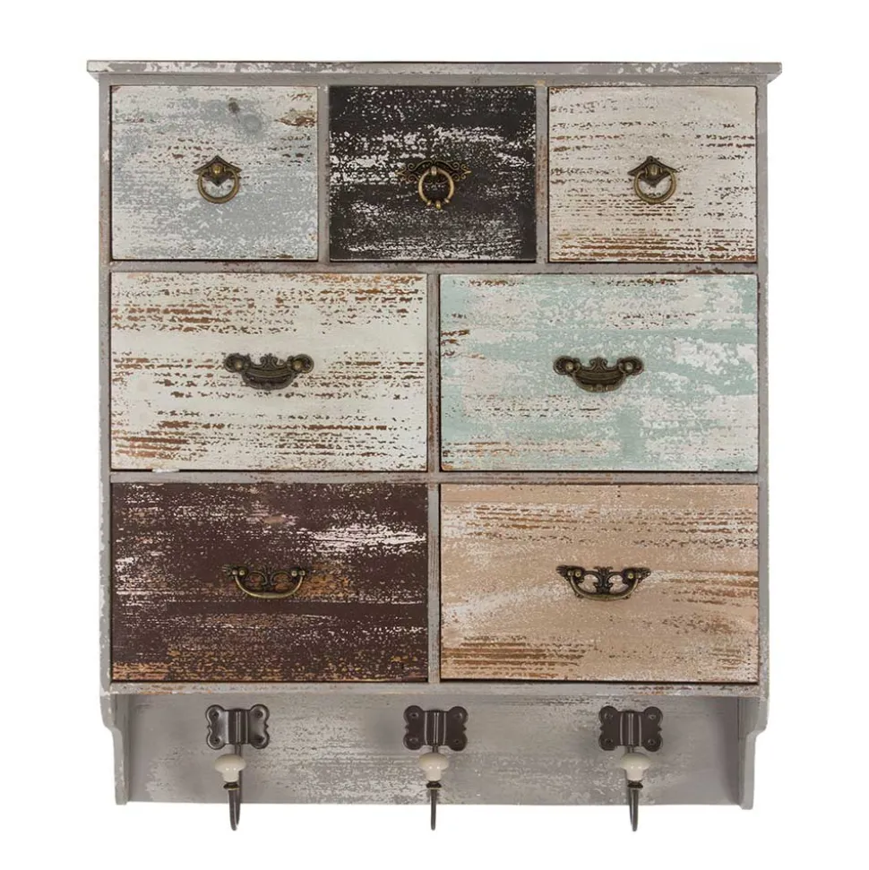 58x69x15 Regal mit 7 Schubladen & 3 Haken - Jaypur