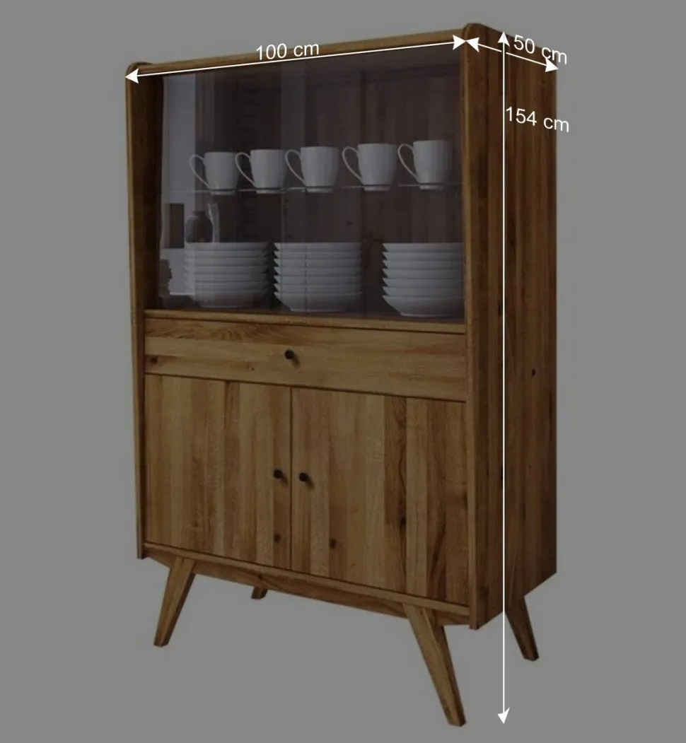 100x154x50 Retro Vitrinenschrank aus Wildeiche - Hardus