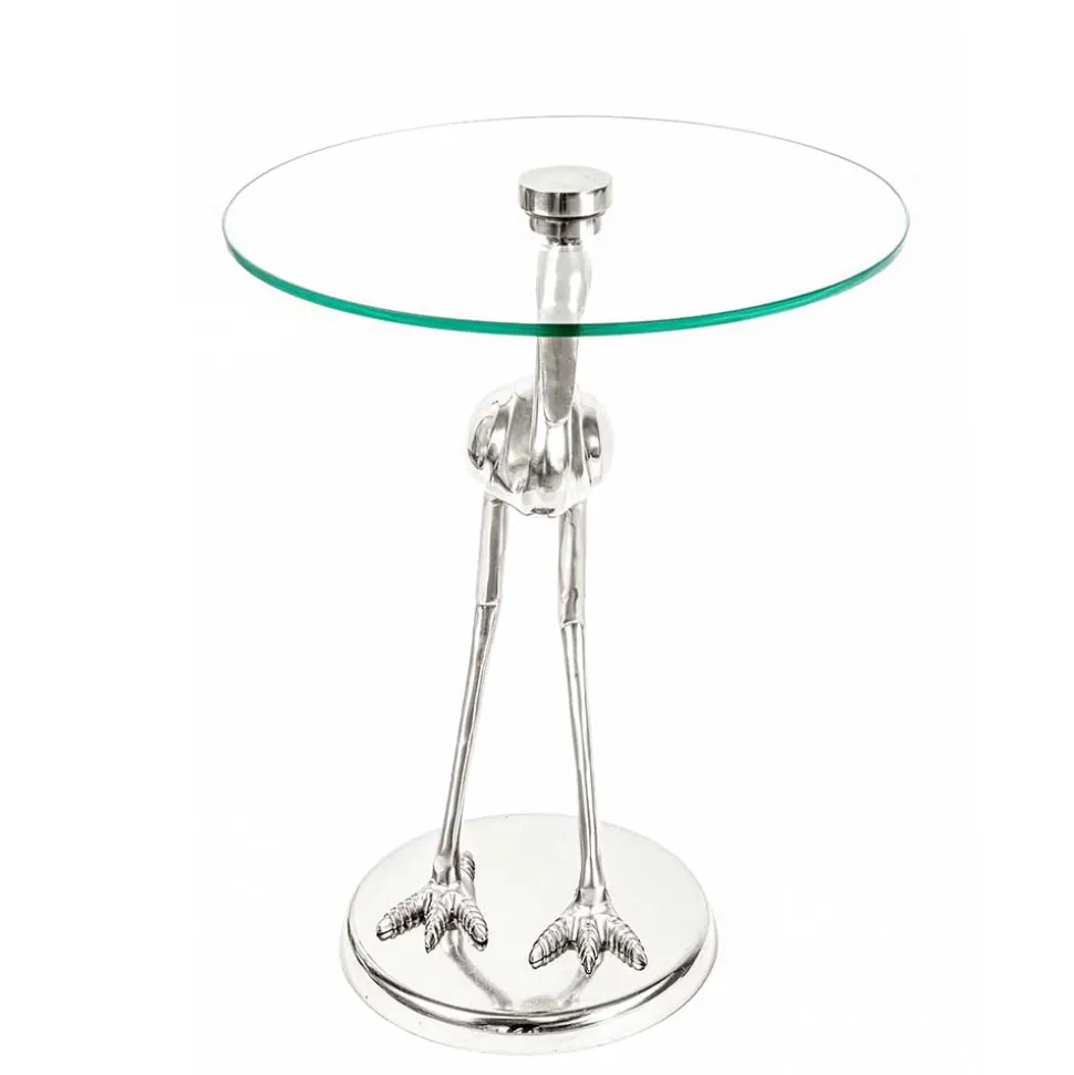 40x58x40 runder Glas Tisch mit Vogel Säulenfuß - Prasido